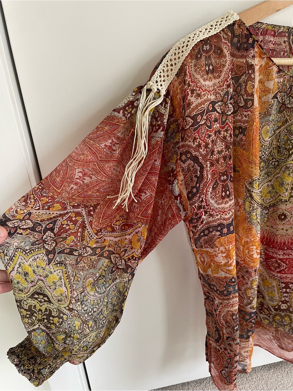 Zara Multicolor Paisley Boho Blouse with Tassel Shoulder Details